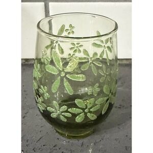 Vtg Mint Bouquet Daisy‎ On Olive Green Libby Tempo Juice Glass
